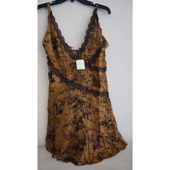 Intimately FP OB1546613 Women Sz XS Brown Slip My Mind Printed Trapeze Dress - Picture 1 of 9